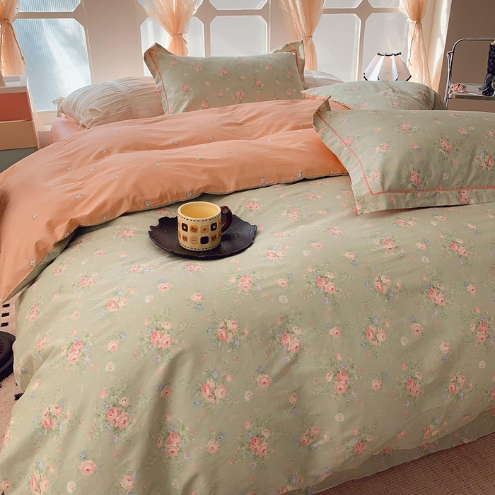 91家纺网 家纺一手货源 找家纺 2025新款亲肤舒适小清新全棉四件套 莱茵茉莉