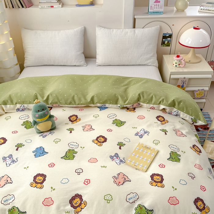 91家纺网 家纺一手货源 找家纺 清雅福 2025新款13070全棉小清新单被套 森森乐园·米