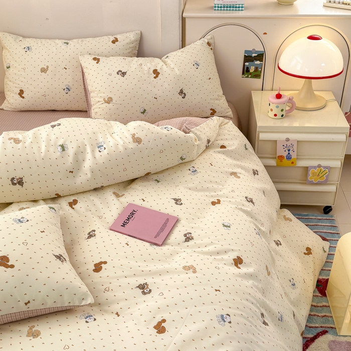 91家纺网 家纺一手货源 找家纺 清雅福 2025新款13070全棉小清新四件套 汪达轮