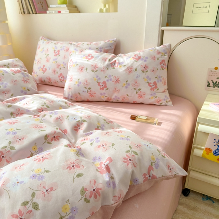 91家纺网 家纺一手货源 找家纺 清雅福 2025新款13070全棉小清新单枕套 芬芳·粉