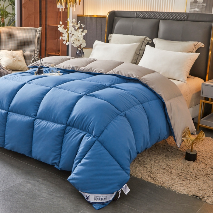 91家纺网 家纺一手货源 找家纺 招财星2店仓储 2025新款被子斜纹防羽布冬被春秋被被羽丝棉被 蓝灰色