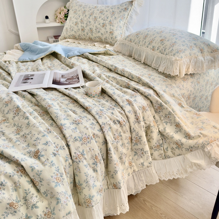91家纺网 家纺一手货源 找家纺 尊妙被业 2025春夏新款全棉纯棉印花法式花边夏被夏凉被空调被夏被 花缇-米