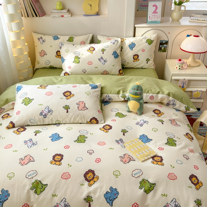 91家纺网 家纺一手货源 找家纺 清雅福 2025新款13070全棉小清新四件套 森森乐园·米