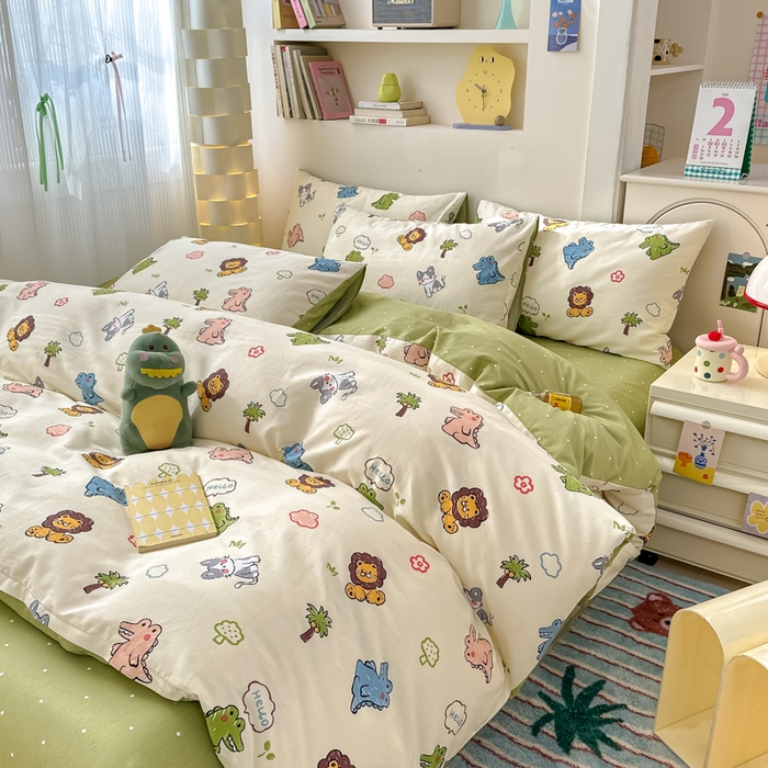 91家纺网 家纺一手货源 找家纺 清雅福 2025新款13070全棉小清新四件套 森森乐园·米