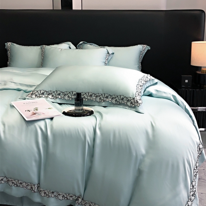 91家纺网 家纺一手货源 找家纺 佳汐蓝家纺 2025新款60天丝绣花梦怡系列四件套 梦怡 蓝