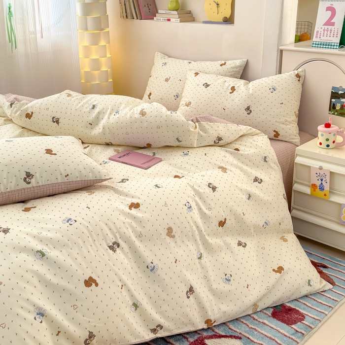 91家纺网 家纺一手货源 找家纺 清雅福 2025新款13070全棉小清新四件套 汪达轮