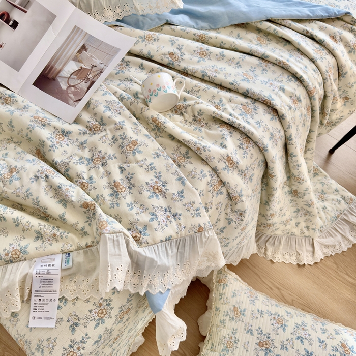 91家纺网 家纺一手货源 找家纺 尊妙被业 2025春夏新款全棉纯棉印花法式花边夏被夏凉被空调被夏被 花缇-米