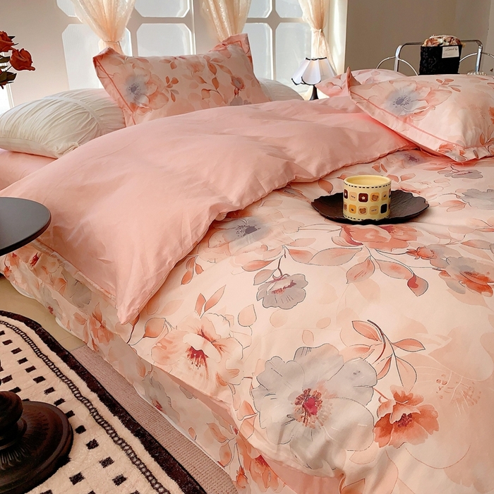 91家纺网 家纺一手货源 找家纺 2025新款亲肤舒适小清新全棉四件套 墨染