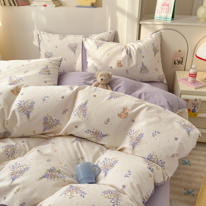 91家纺网 家纺一手货源 找家纺 清雅福 2025新款13070全棉小清新四件套 松松熊