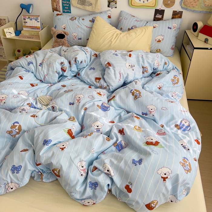 91家纺网 家纺一手货源 找家纺 水墨江南 2025新款超柔水洗棉系列四件套 调皮狗