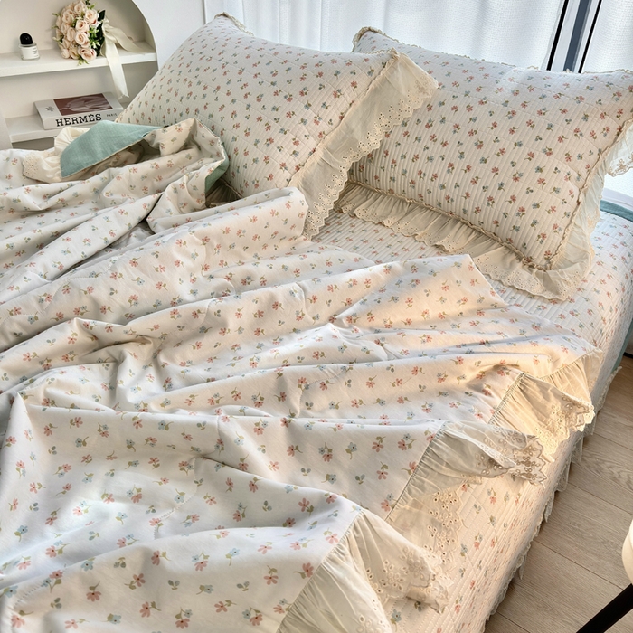 91家纺网 家纺一手货源 找家纺 尊妙被业 2025春夏新款全棉纯棉印花法式花边夏被夏凉被空调被夏被 花仙子-粉