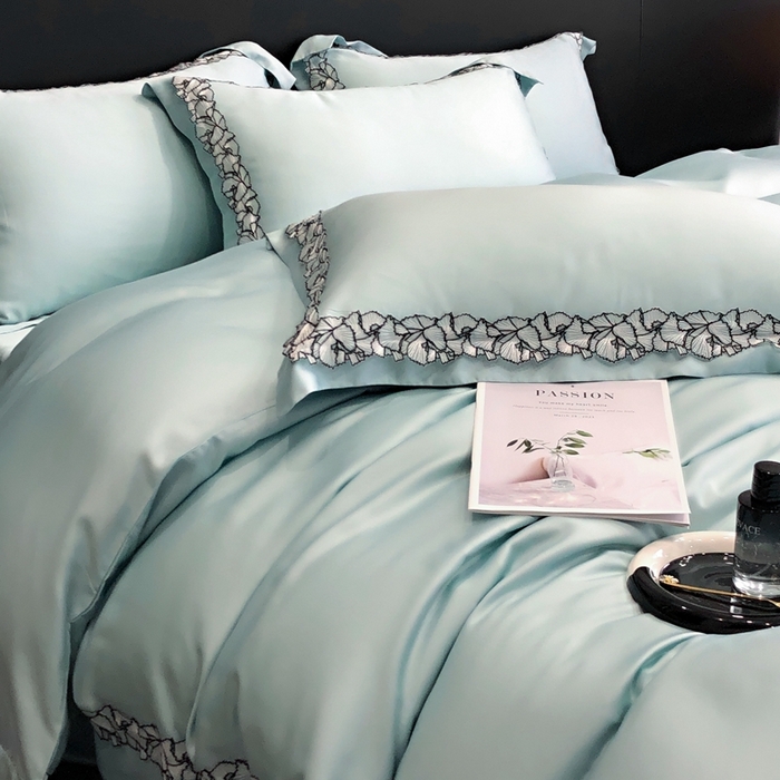 91家纺网 家纺一手货源 找家纺 佳汐蓝家纺 2025新款60天丝绣花梦怡系列四件套 梦怡 蓝