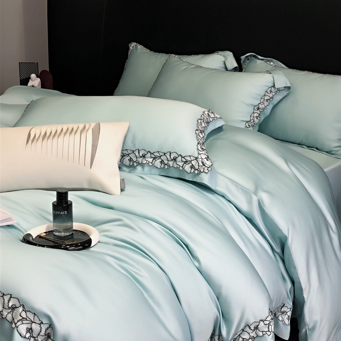 91家纺网 家纺一手货源 找家纺 佳汐蓝家纺 2025新款60天丝绣花梦怡系列四件套 梦怡 蓝