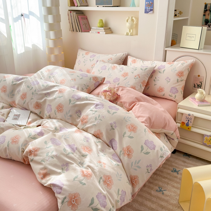 91家纺网 家纺一手货源 找家纺 清雅福 2025新款13070全棉小清新四件套 薄荷冬季·玉