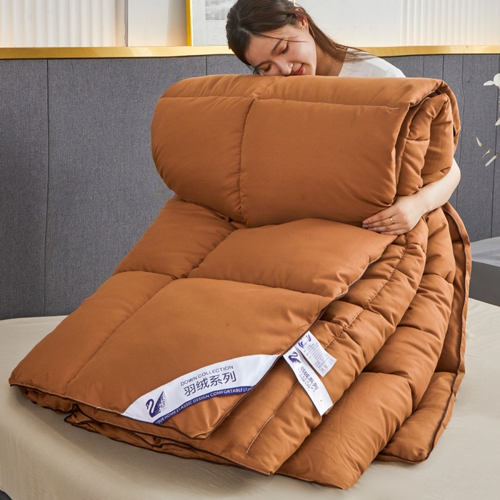 91家纺网 家纺一手货源 找家纺 招财星2店仓储 2025新款被子斜纹防羽布冬被春秋被被羽丝棉被 咖啡色