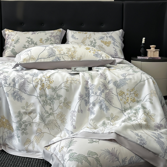 91家纺网 家纺一手货源 找家纺 迷尚家居 2025新款夏被100%莱赛尔数码印花夏被四件套50支天丝夏被 析漫枝