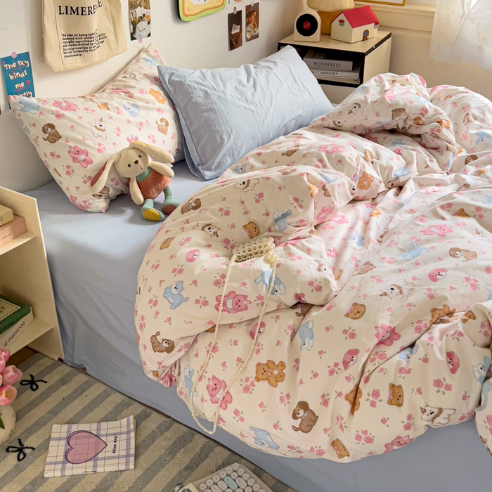 91家纺网 家纺一手货源 找家纺 水墨江南 2025新款超柔水洗棉系列四件套 动物乐园