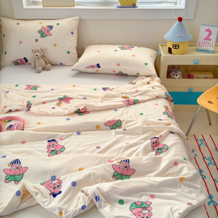 91家纺网 家纺一手货源 找家纺 木堇家居 25年春夏卡通小清新针织棉10%大豆夏被（长期款） 五彩海星