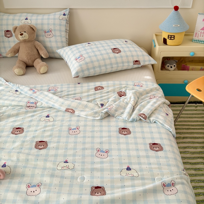 91家纺网 家纺一手货源 找家纺 木堇家居 25年春夏卡通小清新针织棉10%大豆夏被（长期款） 萌萌犬熊