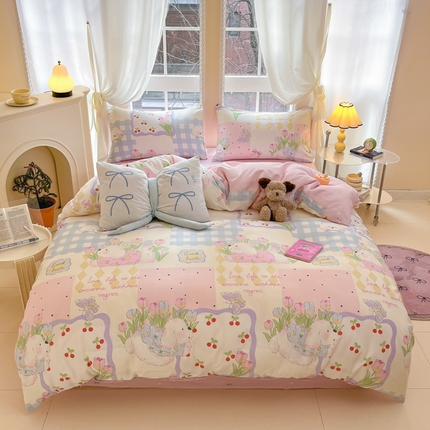 91家纺网 家纺一手货源 找家纺 （总）Sweet dreams甜梦 2025新款全棉印花卡通小清新四件套