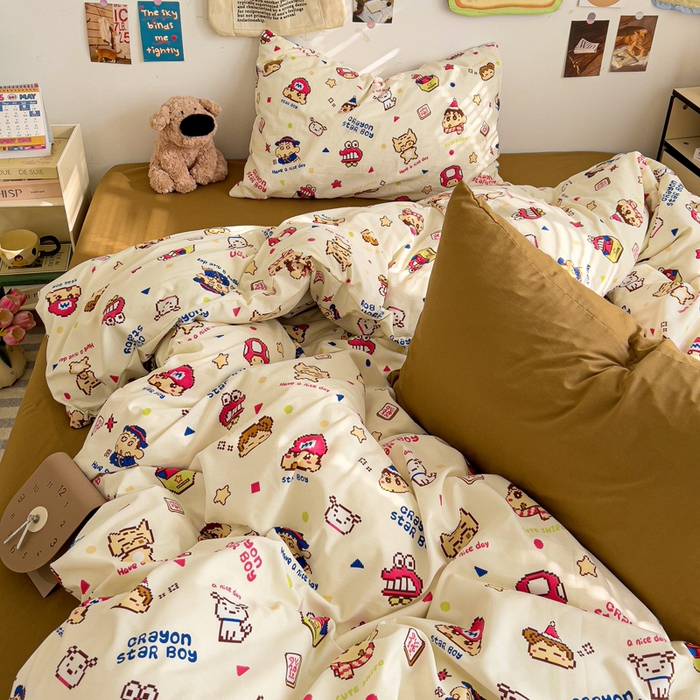 91家纺网 家纺一手货源 找家纺 水墨江南 2025新款超柔水洗棉系列四件套 动感小新