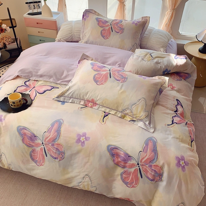 91家纺网 家纺一手货源 找家纺 2025新款亲肤舒适小清新全棉四件套 紫蝶