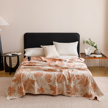 91家纺网 家纺一手货源 找家纺 悦然毛巾被 2025新款全棉工艺四层纱毛巾被 落叶暧梦