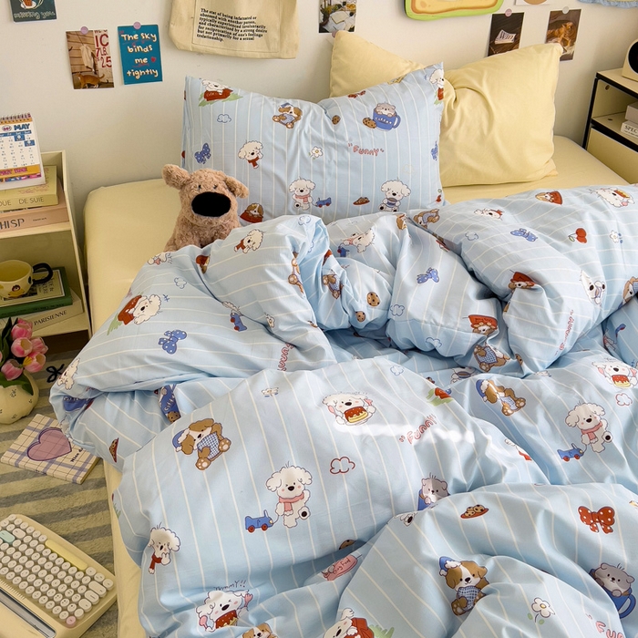 91家纺网 家纺一手货源 找家纺 水墨江南 2025新款超柔水洗棉系列四件套 调皮狗