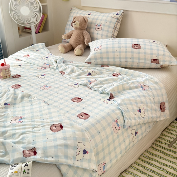 91家纺网 家纺一手货源 找家纺 木堇家居 25年春夏卡通小清新针织棉10%大豆夏被（长期款） 萌萌犬熊