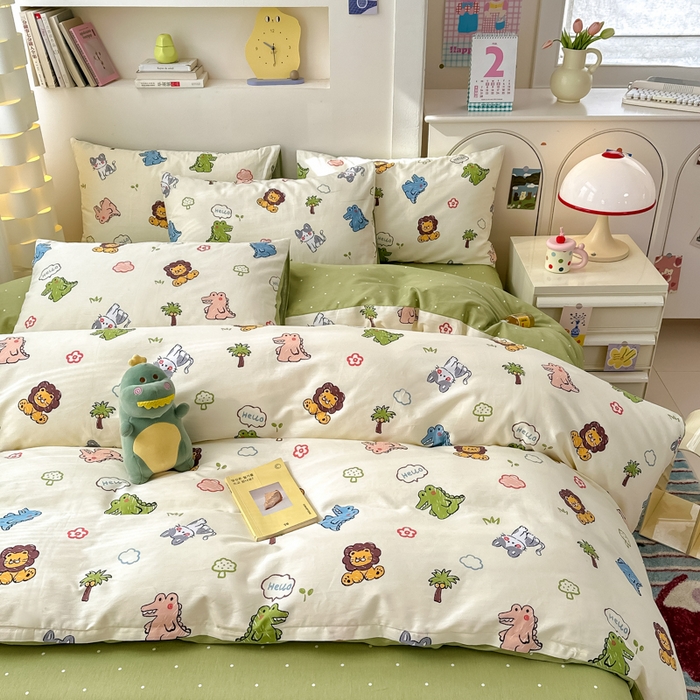 91家纺网 家纺一手货源 找家纺 清雅福 2025新款13070全棉小清新四件套 森森乐园·米