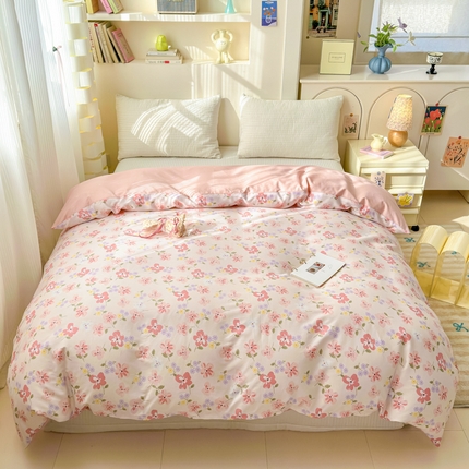清雅福 2025新款13070全棉小清新单被套 芬芳·粉