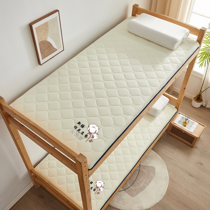 91家纺网 家纺一手货源 找家纺 招财狼家纺 2025新款水洗磨毛学生棉花海绵床垫-学生单边款 纯色棉花-米黄-厚度8cm