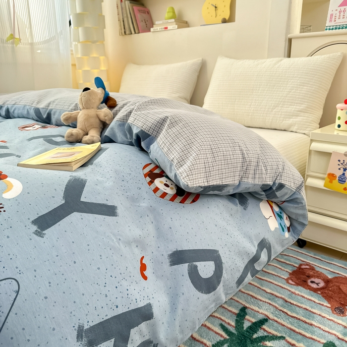 91家纺网 家纺一手货源 找家纺 清雅福 2025新款13070全棉小清新单被套 蒙奇奇·蓝