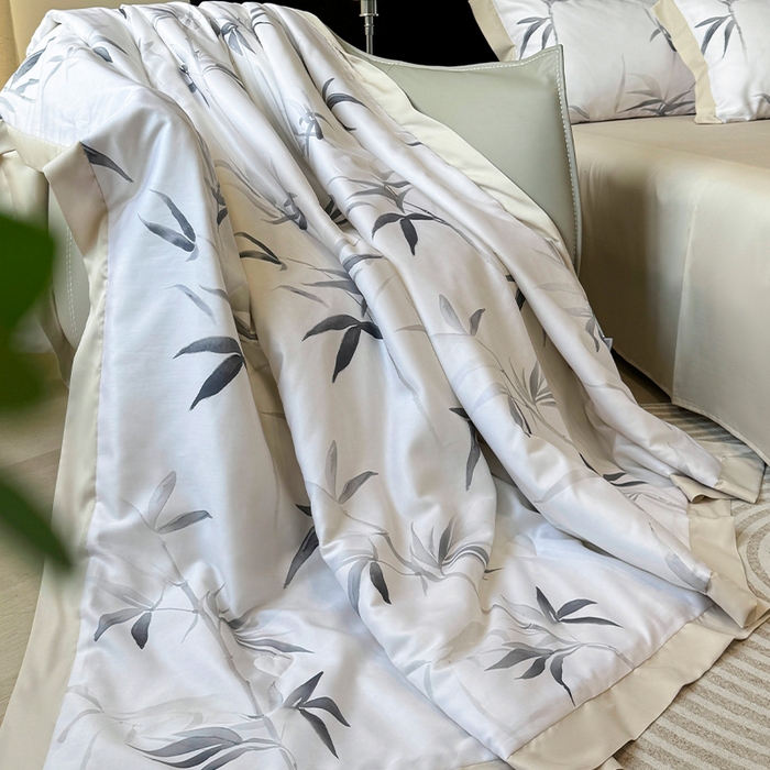 91家纺网 家纺一手货源 找家纺 迷尚家居 2025新款夏被100%莱赛尔数码印花夏被四件套50支天丝夏被 轻蔓竹