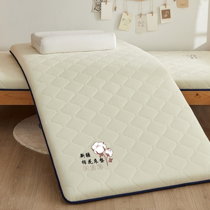 91家纺网 家纺一手货源 找家纺 招财狼家纺 2025新款水洗磨毛学生棉花海绵床垫-学生单边款 纯色棉花-米黄-厚度8cm