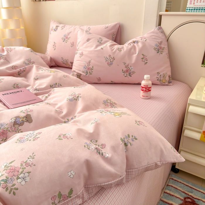 91家纺网 家纺一手货源 找家纺 清雅福 2025新款13070全棉小清新单枕套 甜蜜约会·粉