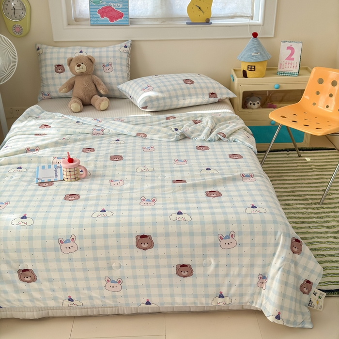 91家纺网 家纺一手货源 找家纺 木堇家居 25年春夏卡通小清新针织棉10%大豆夏被（长期款） 萌萌犬熊