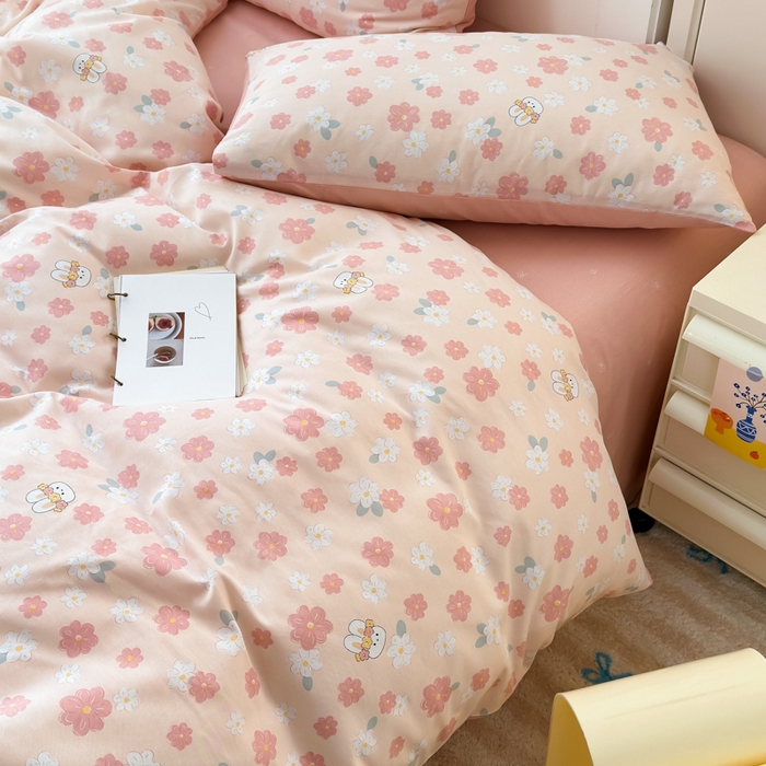 91家纺网 家纺一手货源 找家纺 清雅福 2025新款13070全棉小清新单枕套 栀香小兔·粉