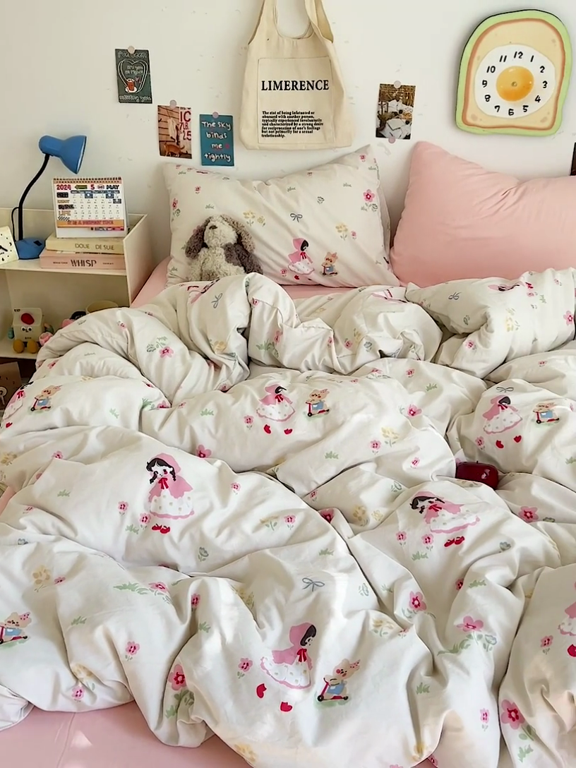 91家纺网 家纺一手货源 找家纺 水墨江南 2025新款超柔水洗棉系列四件套 丛林女孩