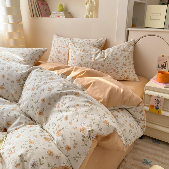 91家纺网 家纺一手货源 找家纺 清雅福 2025新款13070全棉小清新四件套 芬芳满座