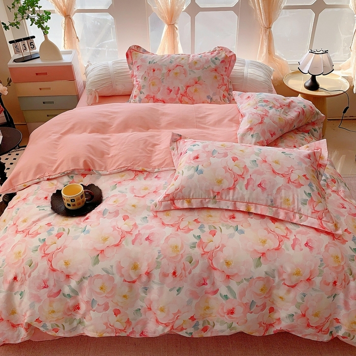 91家纺网 家纺一手货源 找家纺 2025新款亲肤舒适小清新全棉四件套 国色芳华