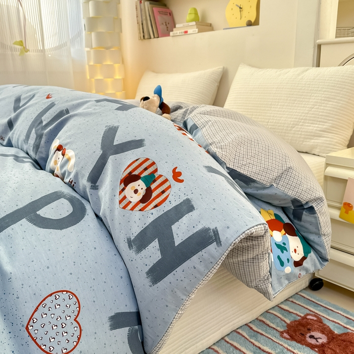 91家纺网 家纺一手货源 找家纺 清雅福 2025新款13070全棉小清新单被套 蒙奇奇·蓝