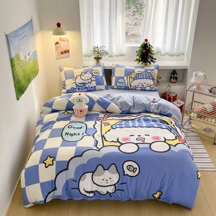 91家纺网 家纺一手货源 找家纺 （总）贝扬思家纺 2025新款水洗棉萌萌卡通大版系列四件套