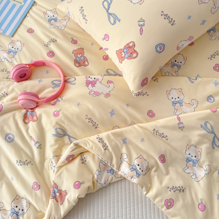 91家纺网 家纺一手货源 找家纺 木堇家居 25年春夏卡通小清新针织棉10%大豆夏被（长期款） 音乐猫咪