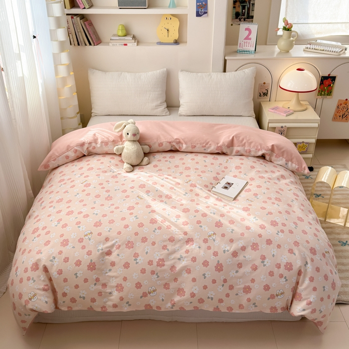 91家纺网 家纺一手货源 找家纺 清雅福 2025新款13070全棉小清新单被套 栀香小兔·粉