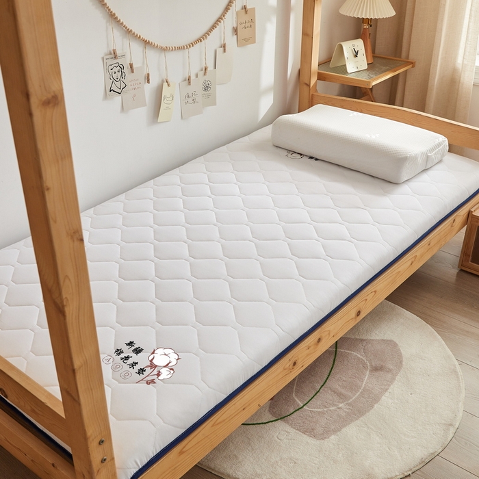 91家纺网 家纺一手货源 找家纺 招财狼家纺 2025新款水洗磨毛学生棉花海绵床垫-学生单边款 纯色棉花-极光白-厚度5cm