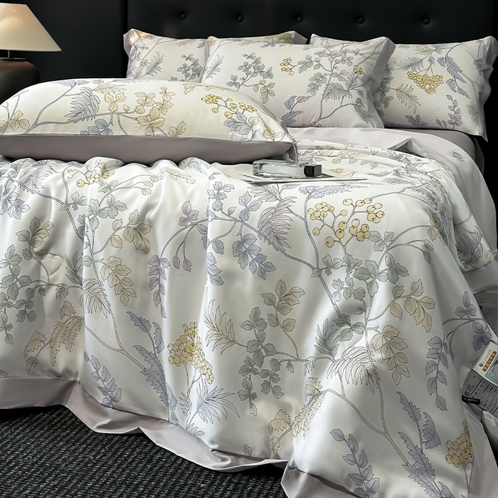 91家纺网 家纺一手货源 找家纺 迷尚家居 2025新款夏被100%莱赛尔数码印花夏被四件套50支天丝夏被 析漫枝