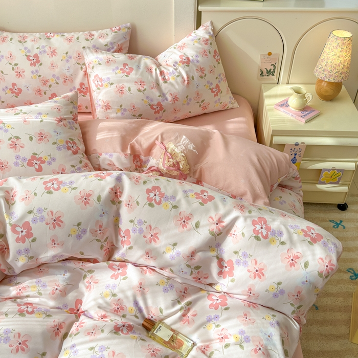 91家纺网 家纺一手货源 找家纺 清雅福 2025新款13070全棉小清新四件套 芬芳·粉