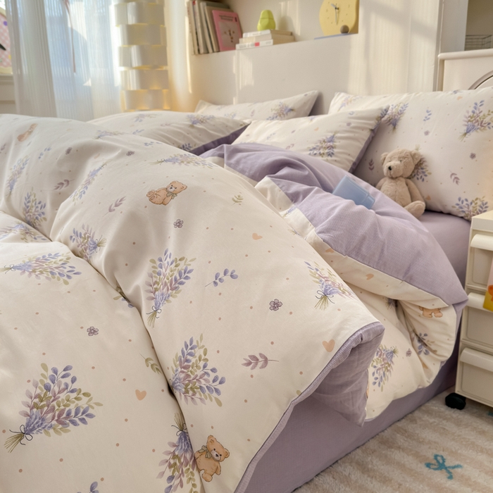 91家纺网 家纺一手货源 找家纺 清雅福 2025新款13070全棉小清新四件套 松松熊