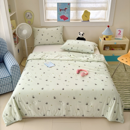 木堇家居 25年春夏卡通小清新针织棉10%大豆夏被（长期款） 熊猫宝宝-绿